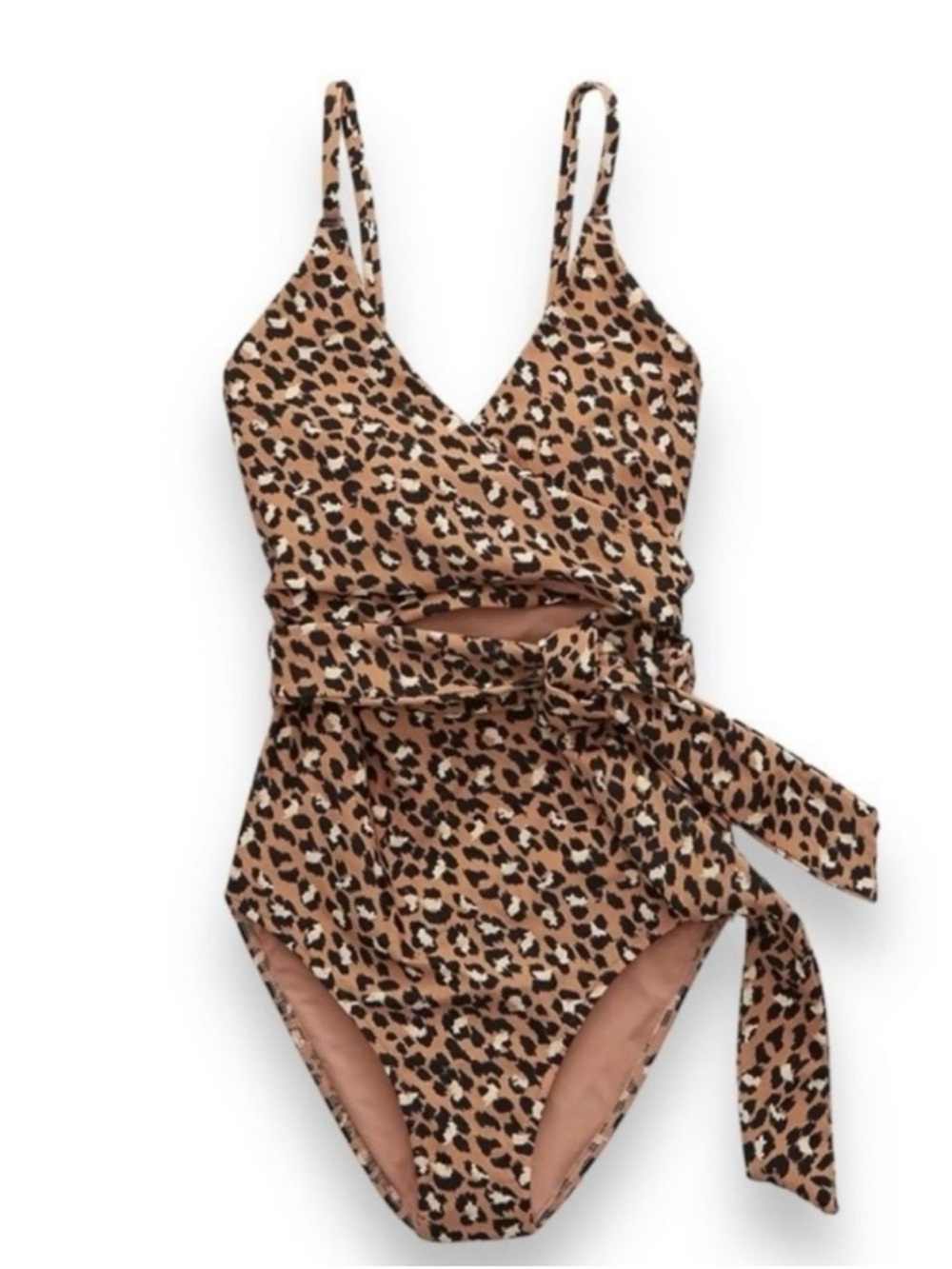 aerie Leopard-Print Tan One-Piece Swimsuit with Waist Tie